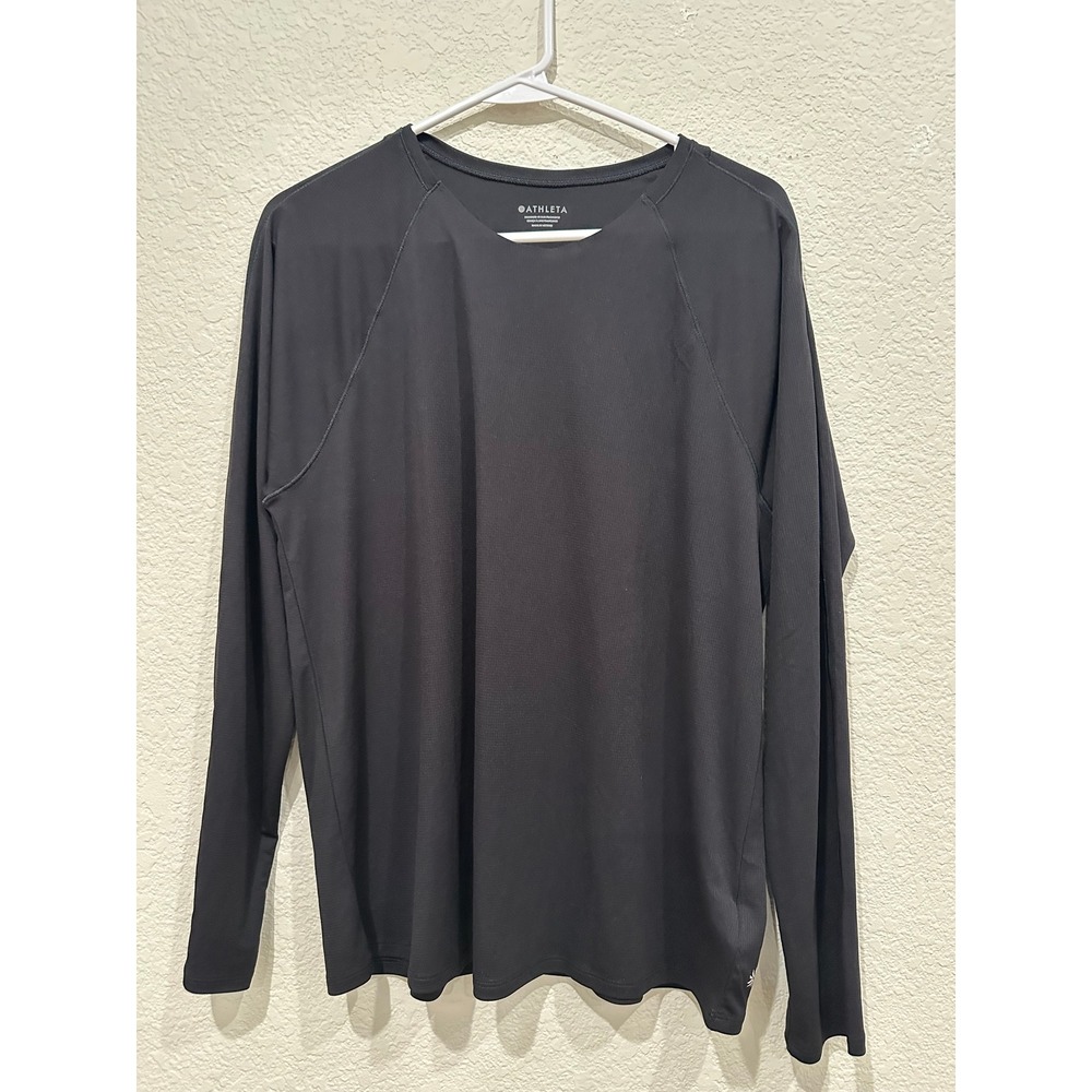 Athleta Womens Black Grid Textured Long Sleeve Active Top Crew Neck Size M